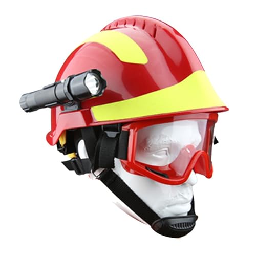 Feuerwehrhelm Professioneller Rettungshelm Aufprallsicherer Feuerwehrhelm, Verstellbarer Antikollisions-Sicherheitshelm Kopfschutzhelm Mit Stirnlampe und Schutzbrille von FUDUO-SHUNYI