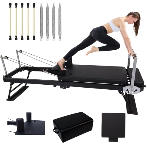 FUIPOT Verbessertes Pilates-Reformer-Maschinen-Set, faltbare Pilates-Ausrüstung für Heimtraining, verstellbares Doppel-Schulterkissen, Pilates-Übungsgerät mit quadratischer Box und Sprungbrett, Feder von FUIPOT