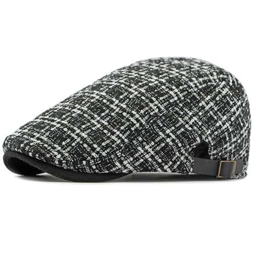 FULUJIDI Barett Baskenmützen Beret Cap Für Männer Frauen Gestrickte Karierte Künstler Maler Beret Hut Einstellbare Flache Kappe Beret Cap 55-60Cmverstellbar Schwarz von FULUJIDI