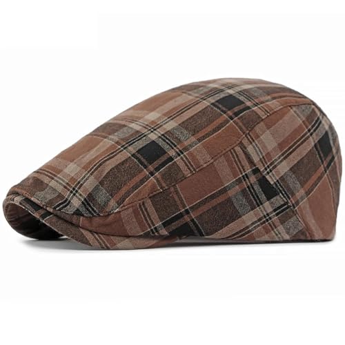 FULUJIDI Barett Baskenmützen Beret Cap Für Männer Frauen Vintage Plaid Künstler Maler Beret Hut Verstellbare Flache Kappe Berets 55-59Cmverstellbar Kaffee von FULUJIDI