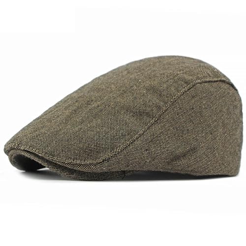 FULUJIDI Barett Baskenmützen Beret Herren Flache Kappe Einfarbig Baumwolle Leinen Atmungsaktiv Beret Hut Künstler Maler Mütze Mütze 55-59Elastischer Kaffee von FULUJIDI