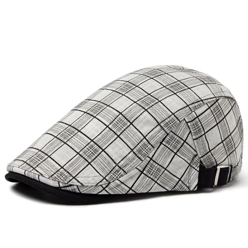 FULUJIDI Barett Baskenmützen Beret Hut Herren Vintage Streifen Plaid Baumwolle Visor Flache Kappe Lässig Mode Sonnen Kappen Für Frauen Berets Dünn Adjustable55-60Cm Plaid White von FULUJIDI