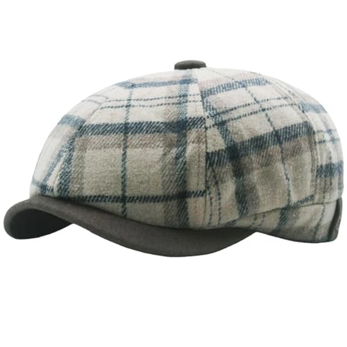 FULUJIDI Barett Baskenmützen Berets Hüte Für Männer Frauen Vintage Plaid Achteckige Kappe Retro-Künstler Maler Beret Hut Beret Cap 56-60Cmeinstellbar Beige von FULUJIDI