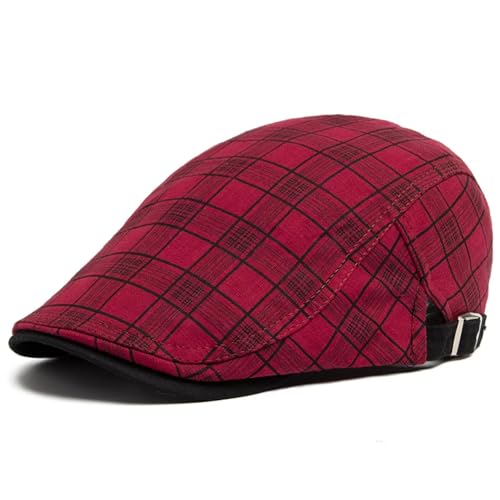 FULUJIDI Barett Baskenmützen Dünne Beret Mode Männer Vintage Plaid Baumwoll Leinen Visor Flach Kappen Für Frauen Baskenmützen Lässig Adjustable54-59Cm Plaid Burgund von FULUJIDI