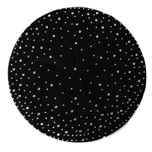 FULUJIDI Barett Baskenmützen Frauen Baumwolle Beret Weibliche Freizeit Stricken Maler Hut Mit Strass Elegant Damen Vintage Berets Schwarz von FULUJIDI