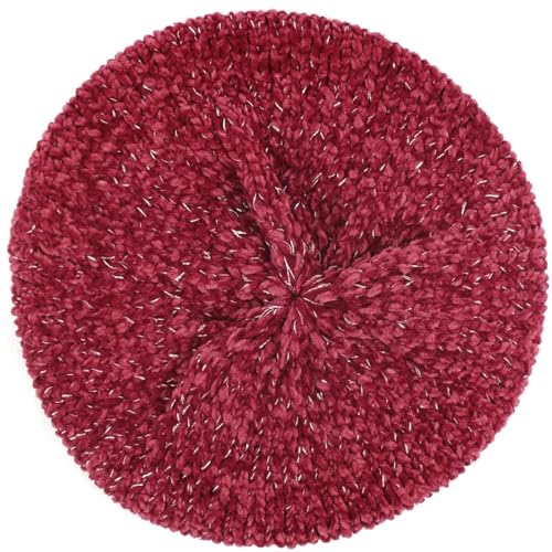 FULUJIDI Barett Baskenmützen Frauen Einfach Lässig Gestrickte Atmungsaktive Beret Dünne Acryl Mützen Für Frauen Damen Beret Warme Hut WineRed-1 von FULUJIDI