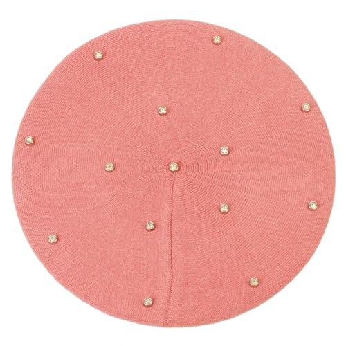 FULUJIDI Barett Baskenmützen Frauen Strass Steine Berets Hut Mode Einfarbig Gestrickte Berets Damen Künstler Mütze Mütze Rosa von FULUJIDI