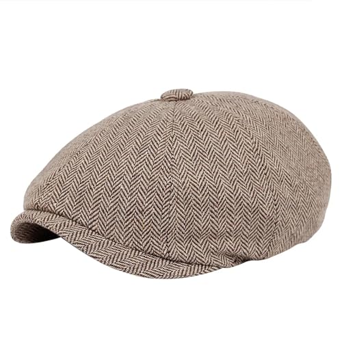 FULUJIDI Barett Baskenmützen Herren Baskenmütze Vintage Herring Bone Hut Newsboy Beret Hut Flach Mütze Eine Größe Khaki von FULUJIDI