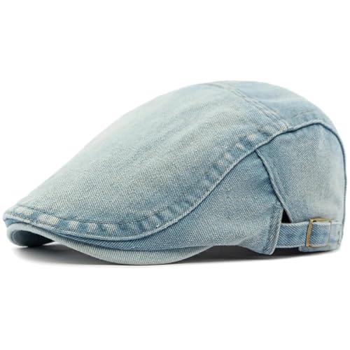 FULUJIDI Barett Baskenmützen Männer Frauen Beret Baumwolle Denim Beret Cap Verstellbare Flache Kappe Künstler Maler Beret Hut 55-60Cm-Einstellbares Light Blue von FULUJIDI