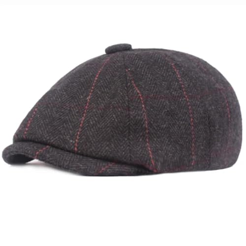 FULUJIDI Barett Baskenmützen Männer Frauen Beret Vintage Retro Achteckige Flache Kappe Künstler Maler Unisex Plaid Retro Beret Cap Dunkelgrau von FULUJIDI