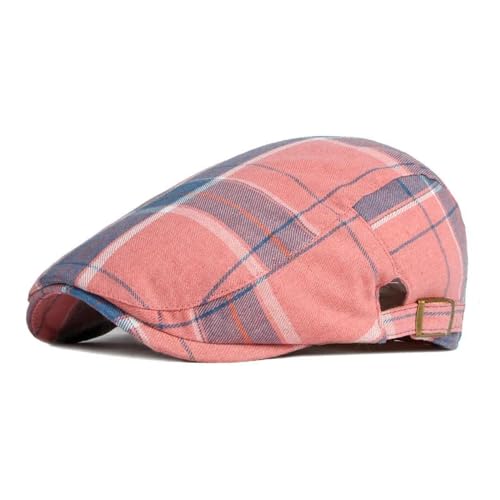 FULUJIDI Barett Baskenmützen Mode Polyester Plaid Newsboy Caps Männer Flache Kappe Frauen Maler Beret Hüte 55-60Cmwear Rosa von FULUJIDI