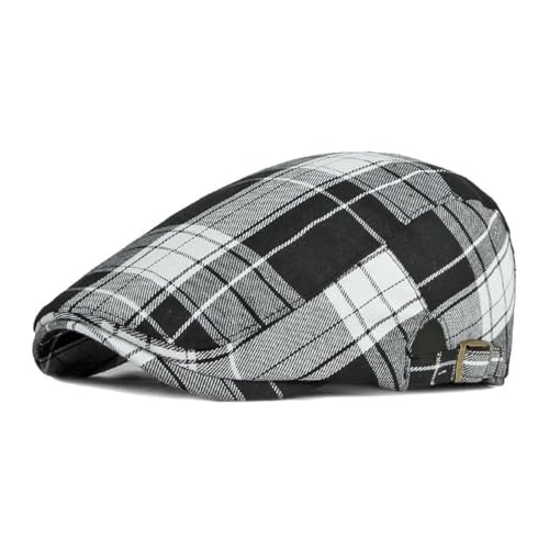 FULUJIDI Barett Baskenmützen Mode Polyester Plaid Newsboy Caps Männer Flache Kappe Frauen Maler Beret Hüte 55-60Cmwear Schwarz von FULUJIDI