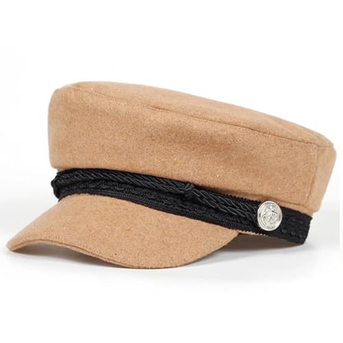 FULUJIDI Barett Baskenmützen Mode Spitzen Kappe Seemann Hüte Damen Beret Kappen Männer Flat Top Captain Caps Khaki von FULUJIDI