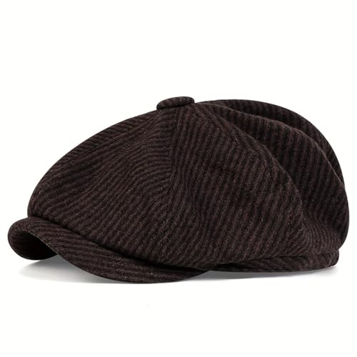 FULUJIDI Barett Baskenmützen Retro Newsboy Kappen Männer Maler Hüte Berets Streifen Stil Flache Kappe Hip Hop Berets Braun von FULUJIDI