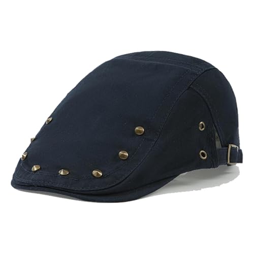 FULUJIDI Barett Baskenmützen Retro Rivet Berets Für Women Baumwolle Einfarbig Vorwärts Hut Hip Hop Cap Mode Vintage Beret Caps Navy von FULUJIDI