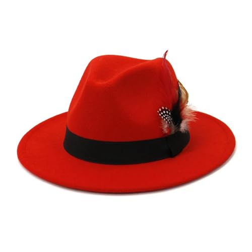 FULUJIDI Fedora Trilby Filzhut Hut Panama Jazz Fedora Hut Mit Breiter Krempe Feder Gürtel Kirche Top Caps 59 To60 cm Orange Red FULUJIDI Fedora Trilby Filzhut Hut Panama Jazz Fedora Hut Mit Breiter Krempe Feder Gürtel Kirche Top Caps 59 To60 cm Orange Red von FULUJIDI