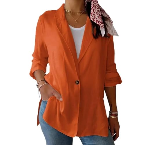 FULUJIDI Jacke Jacken Bequeme Anzug Jacke Eleganter Ansteckanzug-Mantel Für Frauen Stilvolle Lange Ärmel Büro Jacke Klassische Einzel Knopf Arbeits Kleidung Frauen 3XL Orange von FULUJIDI