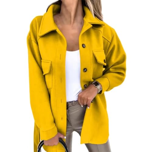 FULUJIDI Jacke Jacken Damen Jacke Lang Ärmel Iger Freizeit Mantel Damen Vintage Mode Wind Jacke Frauen Jacken Lose Warme Outwear M Gelb von FULUJIDI