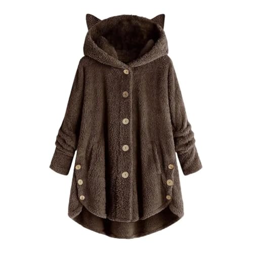 FULUJIDI Jacke Jacken Damen Mantel Plus Samt Sport Niedlich Kapuze Unregelmäßige Saum Knöpfe Jacke Mantel M Kaffee von FULUJIDI