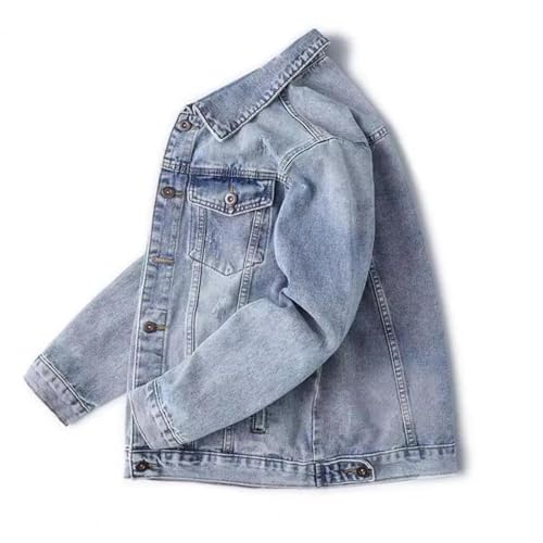 FULUJIDI Jacke Jacken Herren Jacke Jeans Retro Hip Hop Style Lose Oberbekleidung Langarm Revers Multi Taschen Lässige Streetwear Plus Größe Herren Mantel 4XL Light Blue von FULUJIDI