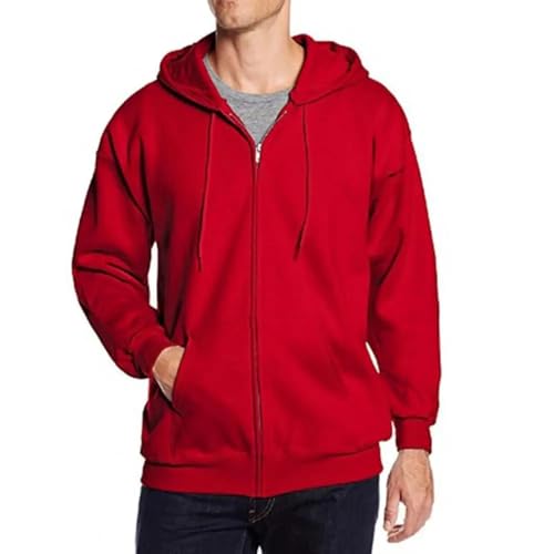 FULUJIDI Jacke Jacken Kapuzen Pullover Mit Stilvollem Reiß Verschluss Einfarbig Lässig Sweatshirt Bequeme Herren Jacke 2XL Rot von FULUJIDI