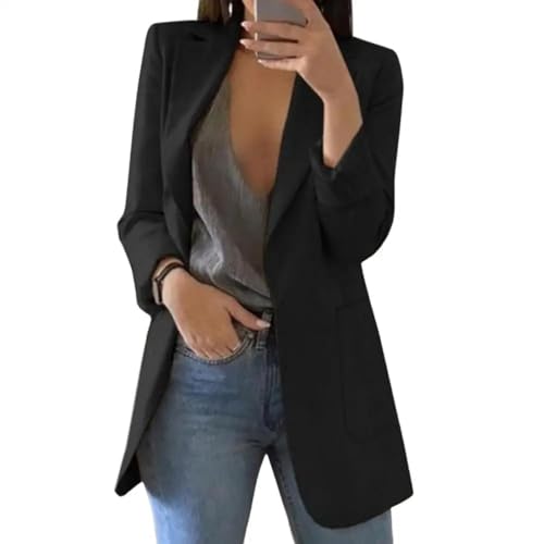 FULUJIDI Jacke Jacken Klassischer Büro-Damen Mantel Mit Futter Blazer Reine Farben Kälte Beständig Frauen Offene Vordere Freizeit Jacke Blazer L Schwarz von FULUJIDI