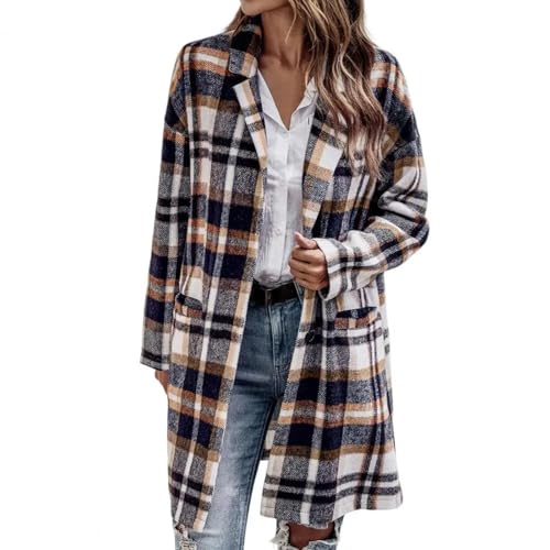 FULUJIDI Jacke Jacken Mode Mantel Plüsch Plaid Mittel Länge Mantel Temperament Pendler Damen Mantel 2XL Khaki von FULUJIDI