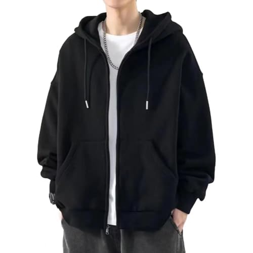 FULUJIDI Jacke Jacken Reiß Verschluss Jacke Herren Hoodie Zip-Up Mit Kordel Zug Kapuze Plus Größe Freizeit Mantel Für Tägliche Kleidung Casual XL Schwarz von FULUJIDI