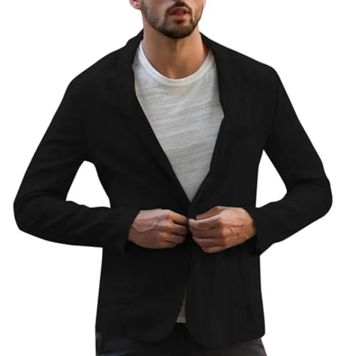 FULUJIDI Jacke Jacken Taschen Herren Schlanker Mantel Herren Blazer Langarm Jacke Einfarbig Baumwolle Leinen Plus Größe Blazer Herren XL Schwarz von FULUJIDI