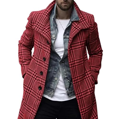 FULUJIDI Jacke Jacken Trendy Männer Jacke Herren Mantel Mit Langen Ärmeln Wind Dicht Kältefest Karierten Trenchcoat 4XL Rot von FULUJIDI