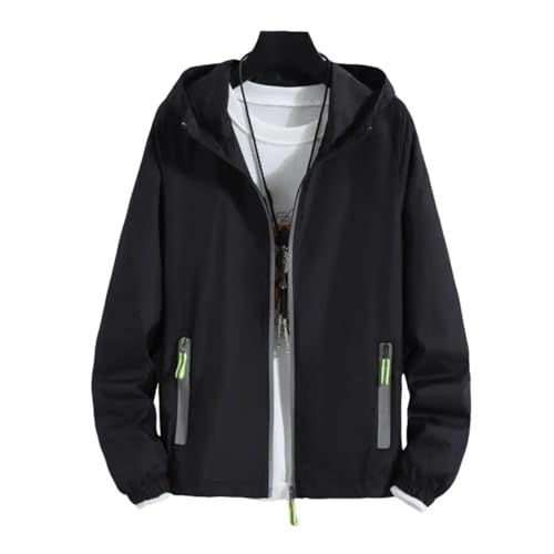 FULUJIDI Jacke Jacken Unisex Sonnenschutz Kleidung Mit Kapuze, Lang Ärmel Ige Mantel Taschen Sonnenschutz Jacke Mit Reiß Verschluss, Fahrrad Lauf, Wind Jacke 2XL Schwarz von FULUJIDI