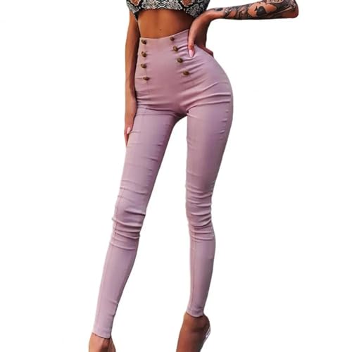 FULUJIDI Jeans Pantalon Jeanshosen Damen Hosen Elastisch Hohe Taille Bleistift Hose Schlank Fit Einfarbig Freizeit Hose Täglich Tragen M Pink von FULUJIDI