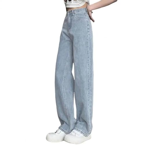 FULUJIDI Jeans Pantalon Jeanshosen Damen Jeans Hohe Taille Knopf Vintage Loose Fit Taschen Gerade Breite Bein Streetwear Hosen Täglich Tragen Lange Hosen L Light Blue von FULUJIDI