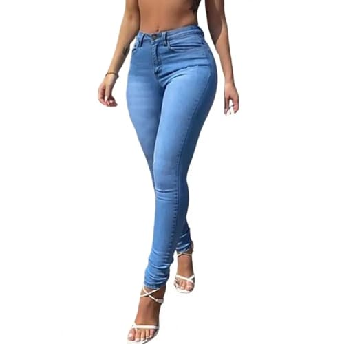 FULUJIDI Jeans Pantalon Jeanshosen Dünne Hosen Lange Schlank Sitzende Leggings Hosen Mit Mittlerer Taille Jeans Hose Für Mädchen XL Light Blue von FULUJIDI