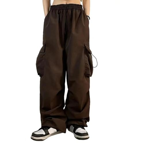 FULUJIDI Jeans Pantalon Jeanshosen Frauen Cargo Hosen Hohe Taille Multi Taschen Schnelltrocknende Frauen Hosen Kordelzug In Voller Länge Hip Hop Streetwear Lady Hosen XL Braun von FULUJIDI