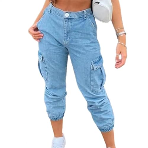 FULUJIDI Jeans Pantalon Jeanshosen Herren Jeans Denim Bleistift Hose Hohe Taille Einfarbig Schlank Fit Kleine Strech-Hosen Knöchel Lange Hose Lässig XXL Light Blue von FULUJIDI