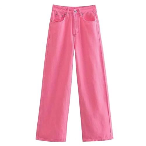 FULUJIDI Jeans Pantalon Jeanshosen Hosen Stilvolle Damen Hohe Taille Mit Breiten Bein Jeans Mit Retro-Funktions Taschen Chic Streetwear Hose Modische XXL Pink von FULUJIDI