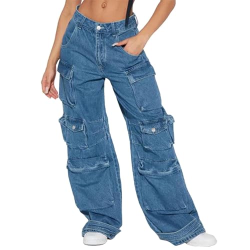 FULUJIDI Jeans Pantalon Jeanshosen Jeans Damen Reiß Verschluss Knopf Mit Niedriger Taille Baggy Lose Jeans Hose Mit Mehreren Taschen Hosen Streetwear S Asphotoshows von FULUJIDI