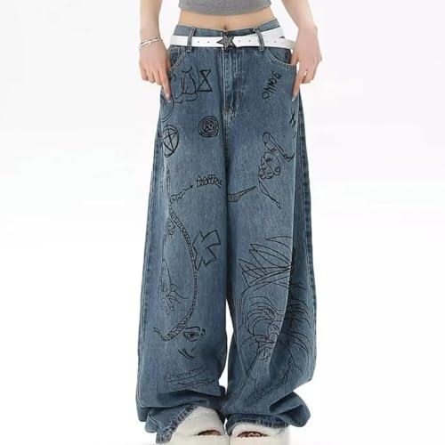 FULUJIDI Jeans Pantalon Jeanshosen Plus Size Hosen Damen Hose Retro Mode Vielseitige Und Minimalist Ische Jeans XL Blau von FULUJIDI