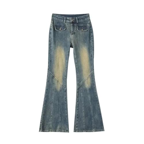 FULUJIDI Jeans Pantalon Jeanshosen Retro Damen Jeans Gespleißt Schlanke Schlanke Stiefel Hose Für Mädchen Mit Hoher Taille S 1 von FULUJIDI