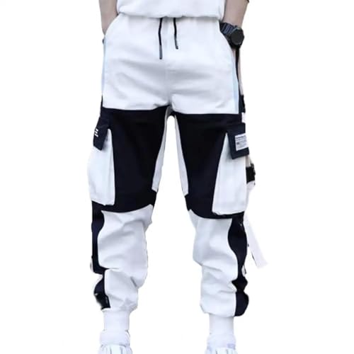 FULUJIDI Jogginghose Herren Hosen Herren Cargo-Hosen Mit Mehreren Taschen Schnallen Dekor Lose Fit Tief Schritt Mitte Taille Hip Hop Streetwear Für Wärme M Weiß FULUJIDI Jogginghose Herren Hosen Herren Cargo-Hosen Mit Mehreren Taschen Schnallen Dekor Lose Fit Tief Schritt Mitte Taille Hip Hop Streetwear Für Wärme M Weiß von FULUJIDI