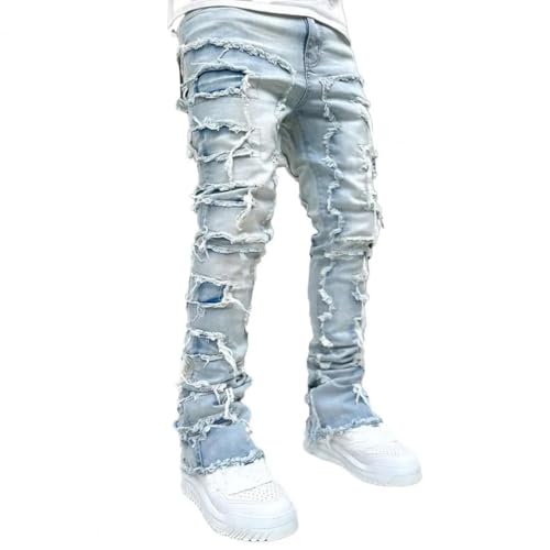 FULUJIDI Jogginghose Herren Jeans Fit Zerrissene Jeans Zerstörte Gerade Denims Hose Vintage Hip Hop Hose Streetwear S Light Blue FULUJIDI Jogginghose Herren Jeans Fit Zerrissene Jeans Zerstörte Gerade Denims Hose Vintage Hip Hop Hose Streetwear S Light Blue von FULUJIDI