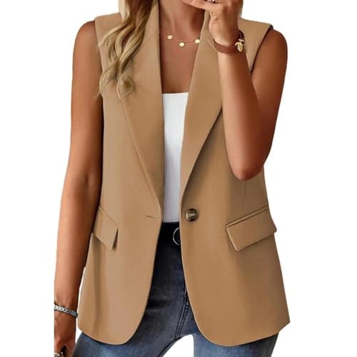 FULUJIDI Sakkos Anzüge Damen-Anzug Mit Knöpfen-Weste Elegant Ärmellose Damen-Weste Mit Revers Kragen Klappe 2XL Khaki FULUJIDI Sakkos Anzüge Damen-Anzug Mit Knöpfen-Weste Elegant Ärmellose Damen-Weste Mit Revers Kragen Klappe 2XL Khaki von FULUJIDI