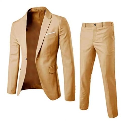 FULUJIDI Sakkos Anzüge Einreihige Tasten-Blazer-Hose 2XL Khaki Beliebte Jacken Hose von FULUJIDI