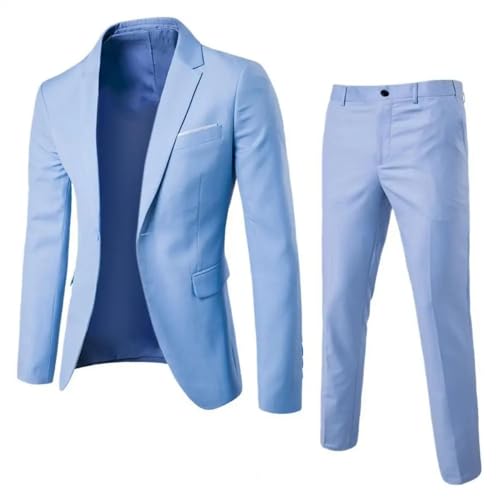 FULUJIDI Sakkos Anzüge Einreihige Tasten-Blazer-Hose 2XL Light Blue Beliebte Jacken Hose von FULUJIDI
