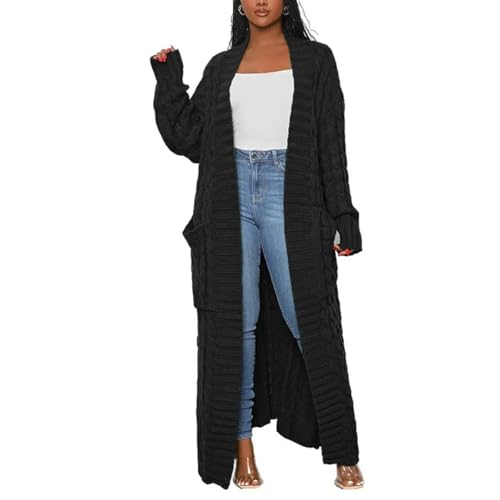 FULUJIDI Strickjacke Pullover Cardigan Cardigan Für Damen Mode Taschen Design Offener Front Strick Lässig Langarm Täglich Longline L Schwarz von FULUJIDI