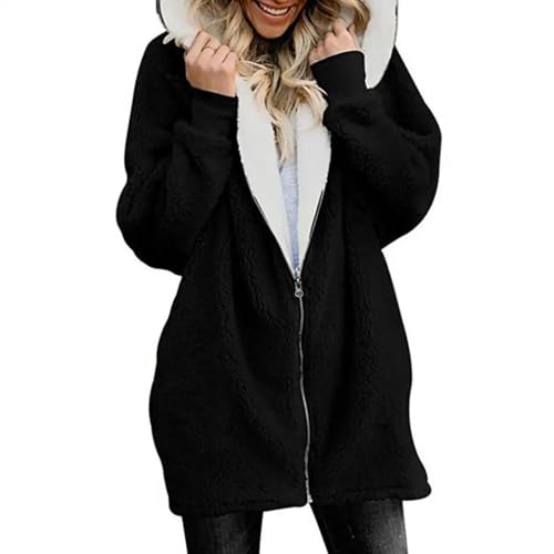 FULUJIDI Strickjacke Pullover Cardigan Damen Jacke Damen Warmer Mantel Fluffy Hoodie Outwear Damen Jacken Mantel M Schwarz von FULUJIDI