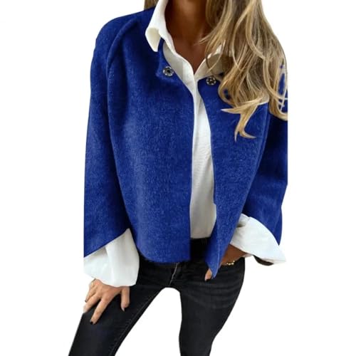 FULUJIDI Strickjacke Pullover Cardigan Damen Kurz Mantel Lose Langarm Einfarbig Jacke Outdoor Mantel 3XL Blau von FULUJIDI