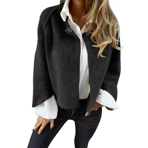 FULUJIDI Strickjacke Pullover Cardigan Damen Kurz Mantel Lose Langarm Einfarbig Jacke Outdoor Mantel 3XL Schwarz von FULUJIDI