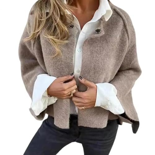 FULUJIDI Strickjacke Pullover Cardigan Damen Kurz Mantel Lose Langarm Einfarbig Jacke Outdoor Mantel L Khaki von FULUJIDI